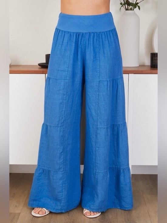 Milio Milano Pants - (2-36/255005-SOL-BLRE) LINEN TIERED PALAZZO PANT